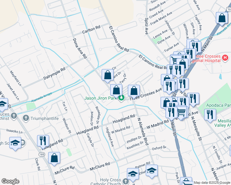 map of restaurants, bars, coffee shops, grocery stores, and more near 355 Karen Avenue in Las Cruces