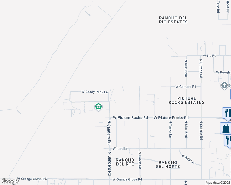 map of restaurants, bars, coffee shops, grocery stores, and more near 6930 North Sanders Road in Tucson