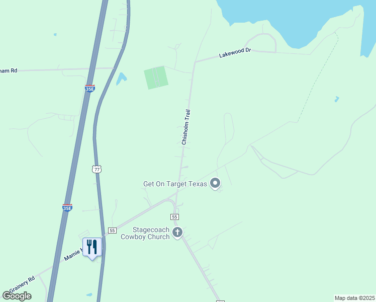 map of restaurants, bars, coffee shops, grocery stores, and more near 304 Chisholm Trail in Waxahachie