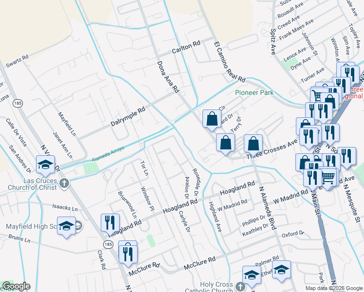 map of restaurants, bars, coffee shops, grocery stores, and more near 2240 Rosedale Drive in Las Cruces