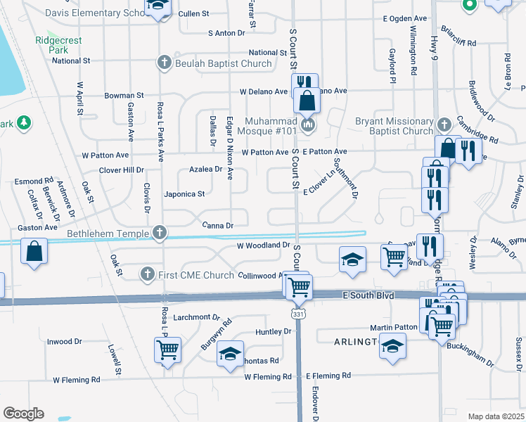 map of restaurants, bars, coffee shops, grocery stores, and more near 52 Southmont Drive in Montgomery