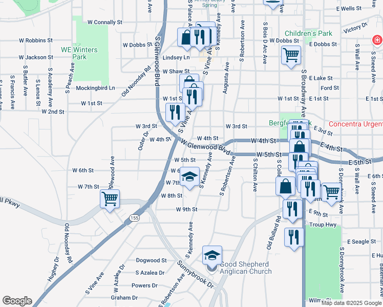 map of restaurants, bars, coffee shops, grocery stores, and more near 830 West Glenwood Boulevard in Tyler