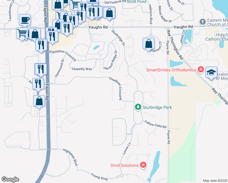 map of restaurants, bars, coffee shops, grocery stores, and more near 8330 Chadburn Way in Montgomery