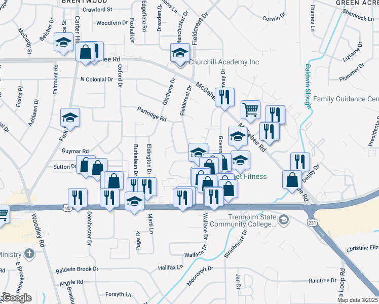 map of restaurants, bars, coffee shops, grocery stores, and more near 3897 Fieldcrest Drive in Montgomery