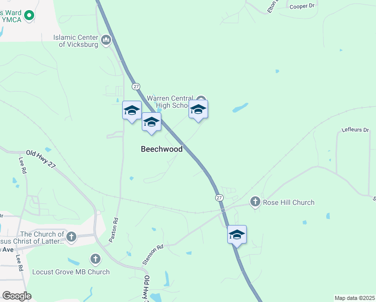 map of restaurants, bars, coffee shops, grocery stores, and more near 999 Mississippi 27 in Vicksburg