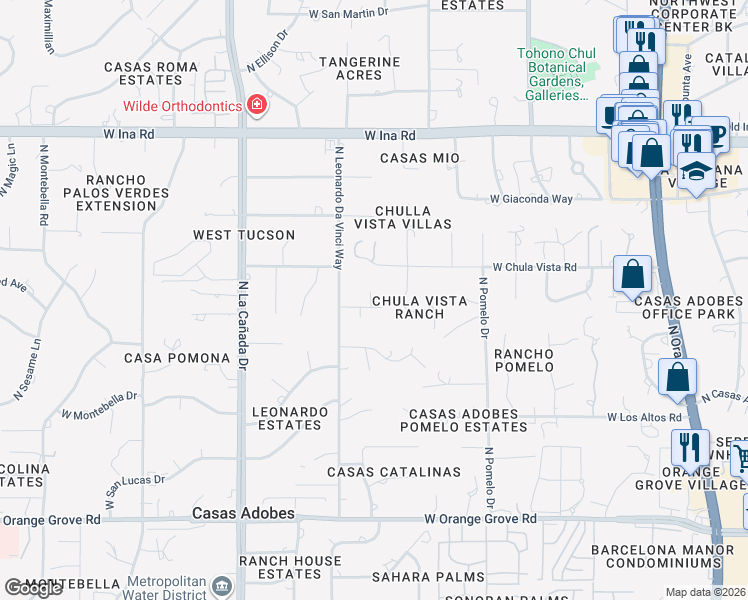 map of restaurants, bars, coffee shops, grocery stores, and more near 1120 West Middleton Road in Tucson