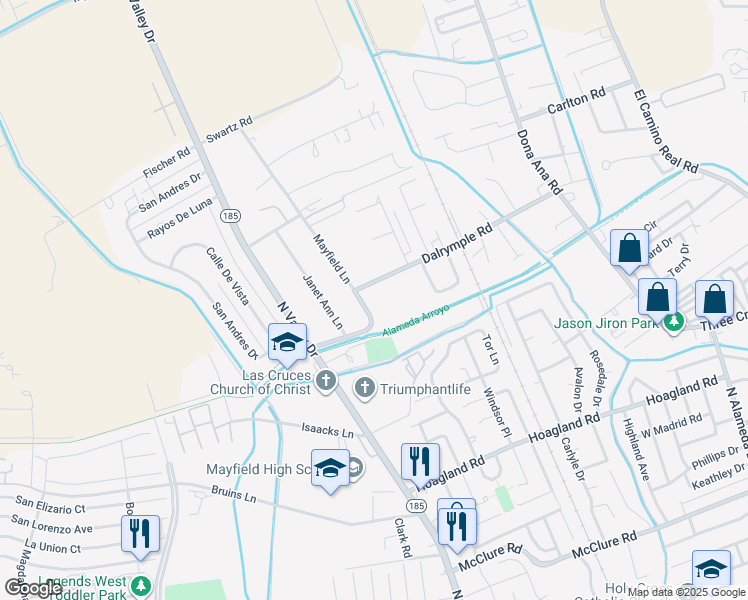 map of restaurants, bars, coffee shops, grocery stores, and more near 2324 Mayfield Lane in Las Cruces