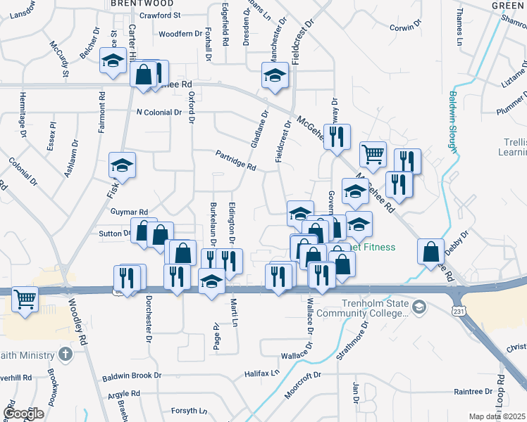 map of restaurants, bars, coffee shops, grocery stores, and more near 3911 Rouse Ridge Court in Montgomery
