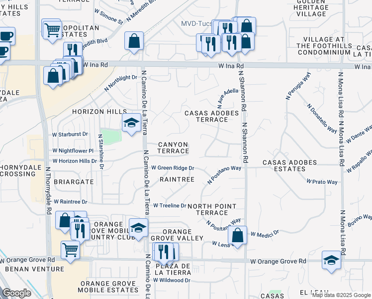 map of restaurants, bars, coffee shops, grocery stores, and more near in Tucson
