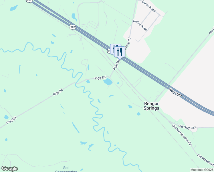 map of restaurants, bars, coffee shops, grocery stores, and more near 106 Old Reagor Springs Road in Waxahachie