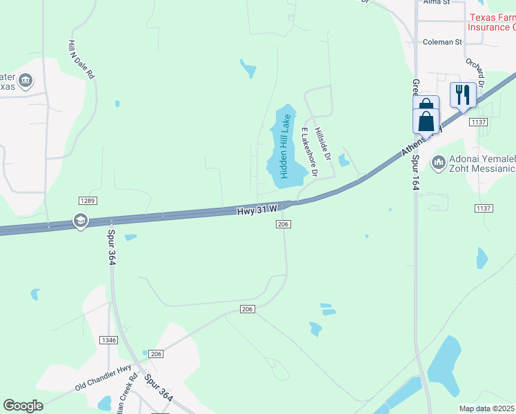 map of restaurants, bars, coffee shops, grocery stores, and more near 13401-13799 Highway 31 in Tyler
