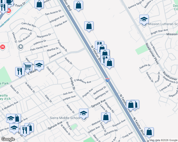 map of restaurants, bars, coffee shops, grocery stores, and more near 1998 Anita Court in Las Cruces
