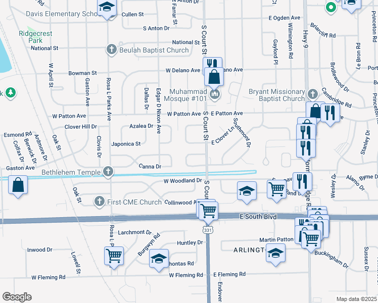 map of restaurants, bars, coffee shops, grocery stores, and more near 52 Southmont Drive in Montgomery