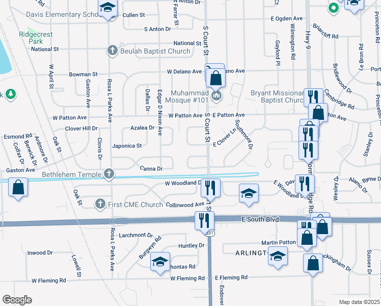 map of restaurants, bars, coffee shops, grocery stores, and more near 52 Southmont Drive in Montgomery