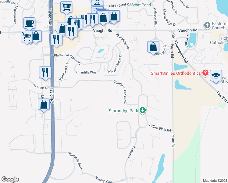 map of restaurants, bars, coffee shops, grocery stores, and more near 8330 Chadburn Way in Montgomery
