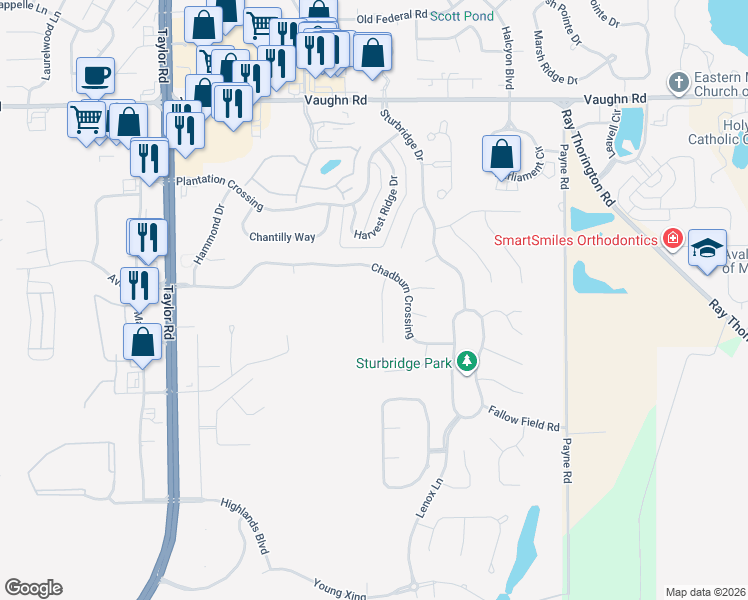map of restaurants, bars, coffee shops, grocery stores, and more near 8330 Chadburn Way in Montgomery