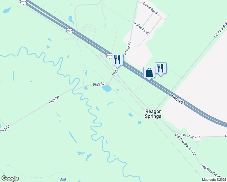 map of restaurants, bars, coffee shops, grocery stores, and more near 112 Old Reagor Springs Road in Waxahachie