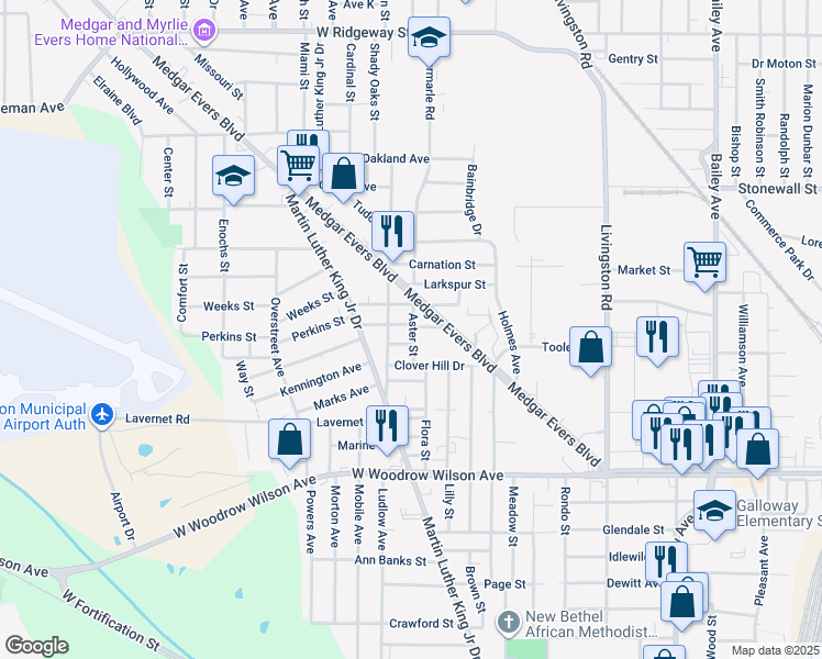 map of restaurants, bars, coffee shops, grocery stores, and more near 1101 Plymouth Heights Boulevard in Jackson