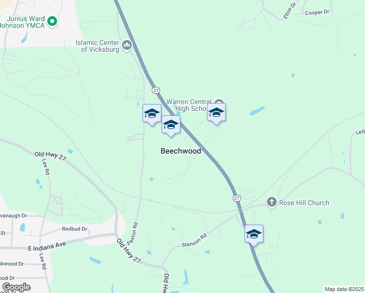 map of restaurants, bars, coffee shops, grocery stores, and more near 999 Mississippi 27 in Vicksburg