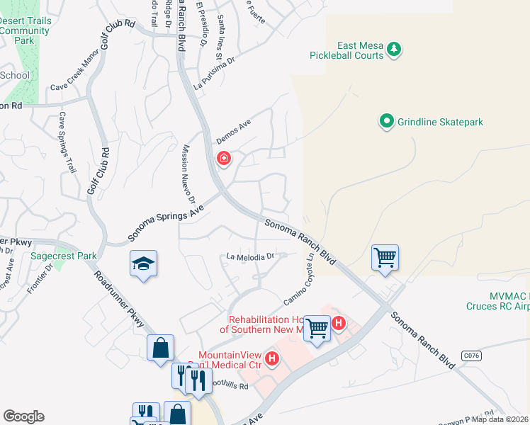 map of restaurants, bars, coffee shops, grocery stores, and more near 4202 Tres Ninos Drive in Las Cruces