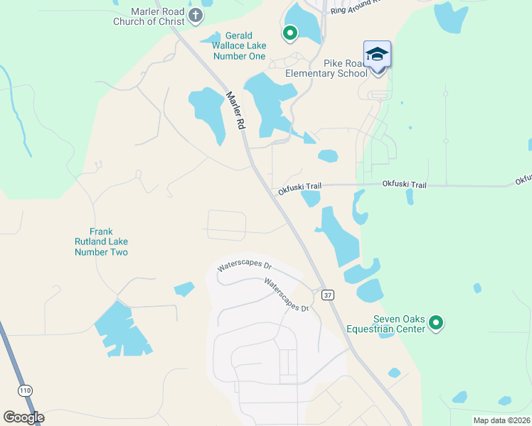 map of restaurants, bars, coffee shops, grocery stores, and more near 2522 Marler Road in Pike Road