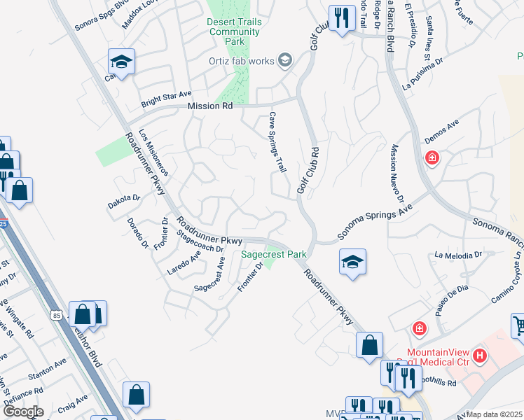 map of restaurants, bars, coffee shops, grocery stores, and more near 2313 Abilene Court in Las Cruces
