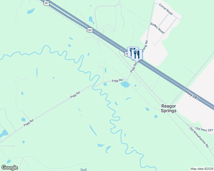 map of restaurants, bars, coffee shops, grocery stores, and more near 106 Old Reagor Springs Road in Waxahachie