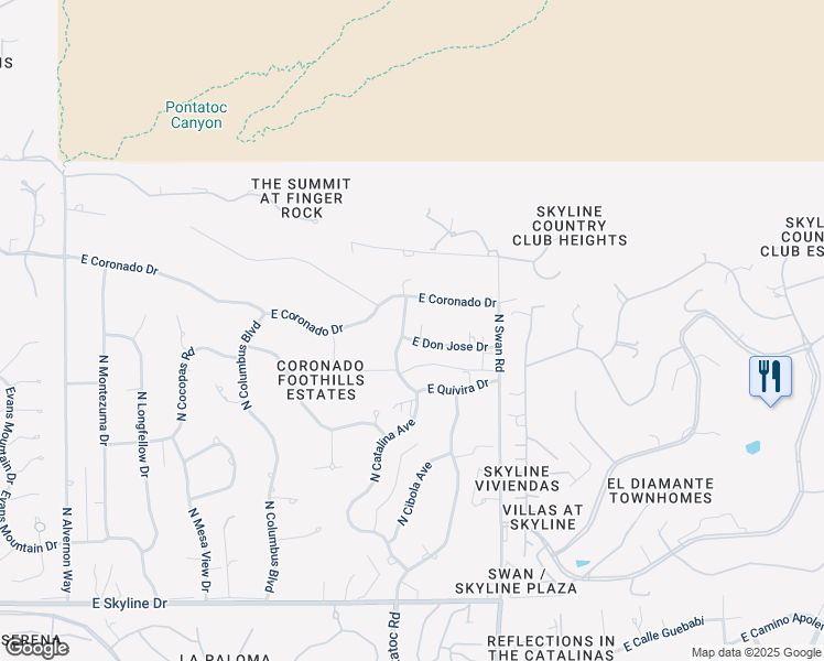 map of restaurants, bars, coffee shops, grocery stores, and more near 4525 East Don Jose Drive in Tucson