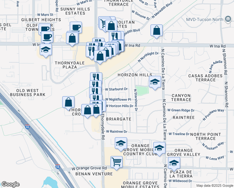 map of restaurants, bars, coffee shops, grocery stores, and more near 6911 North Eclipse Place in Tucson