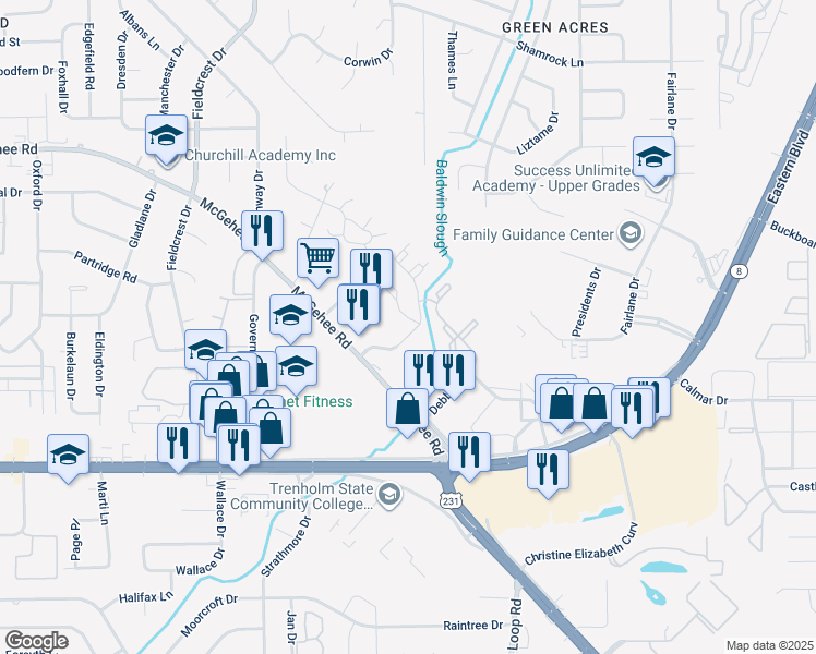 map of restaurants, bars, coffee shops, grocery stores, and more near 3580 McGehee Place Drive South in Montgomery