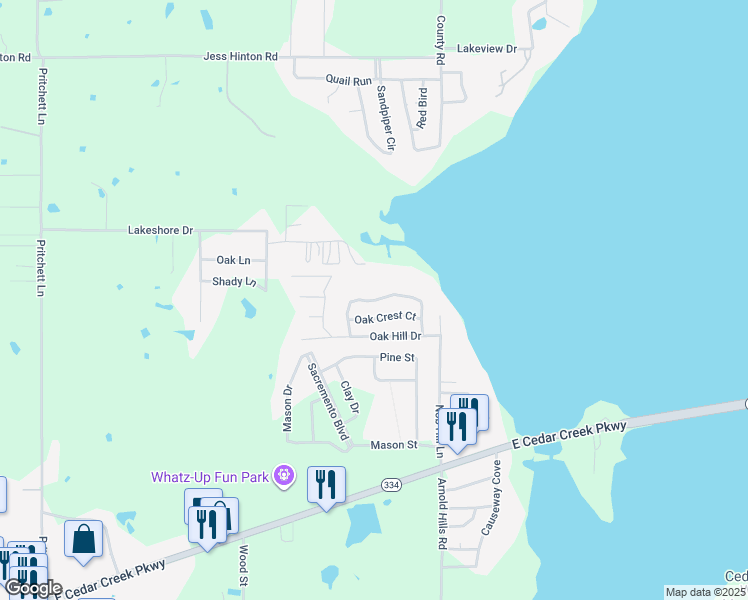 map of restaurants, bars, coffee shops, grocery stores, and more near 808 Oak Landing Circle in Kemp