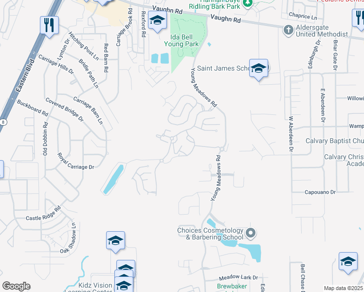 map of restaurants, bars, coffee shops, grocery stores, and more near 3801 Oak Grove Drive in Montgomery