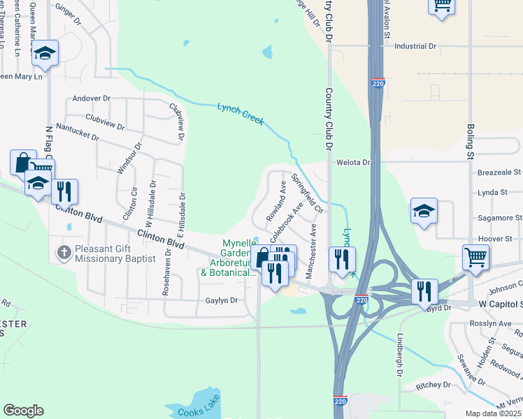 map of restaurants, bars, coffee shops, grocery stores, and more near 260 Springfield Circle in Jackson