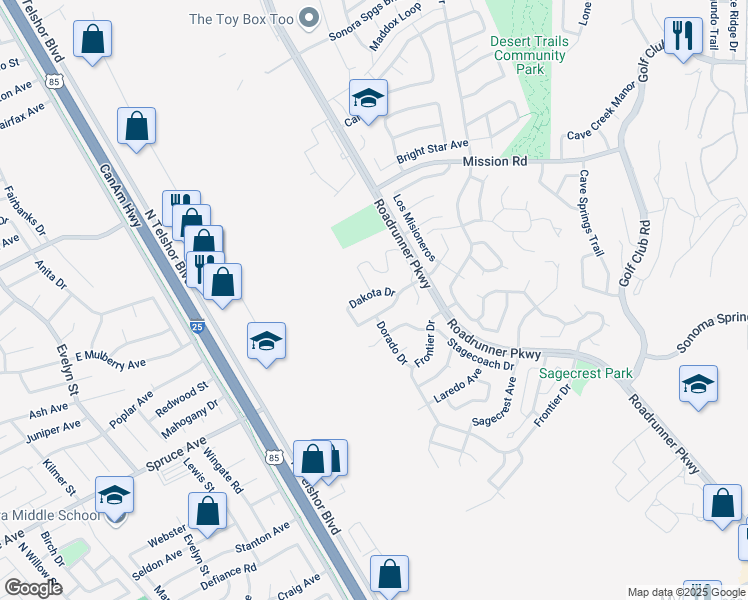 map of restaurants, bars, coffee shops, grocery stores, and more near 2231 Dakota Drive in Las Cruces