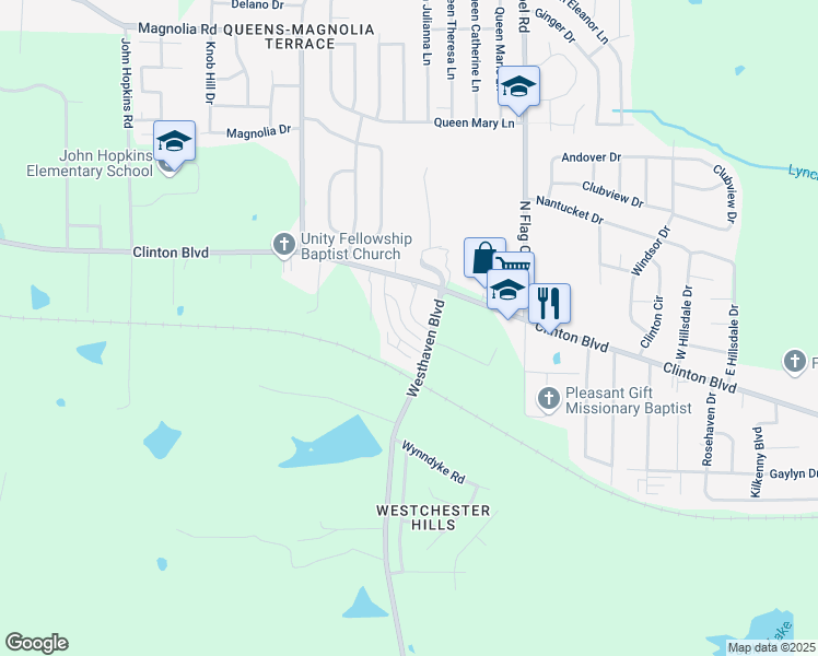 map of restaurants, bars, coffee shops, grocery stores, and more near 2305 Clinton Avenue in Jackson
