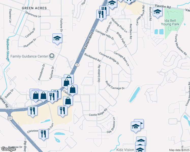 map of restaurants, bars, coffee shops, grocery stores, and more near 3327 Fountain Lane in Montgomery