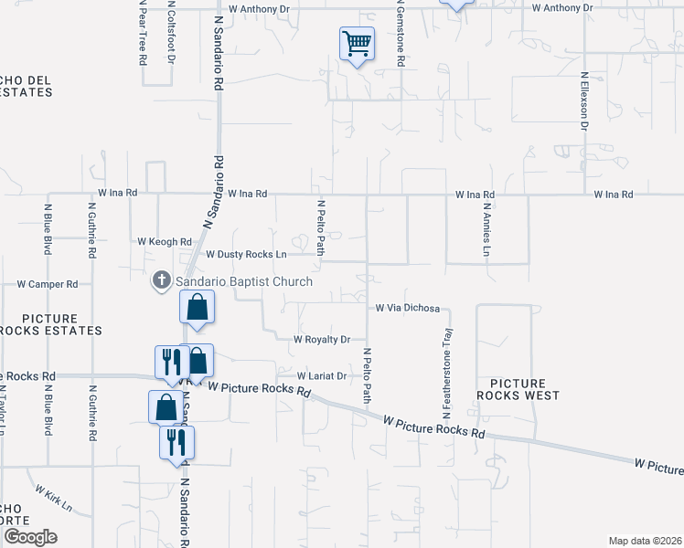 map of restaurants, bars, coffee shops, grocery stores, and more near 11459 West Ina Road in Tucson