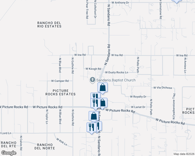 map of restaurants, bars, coffee shops, grocery stores, and more near 11895 West Keogh Road in Tucson