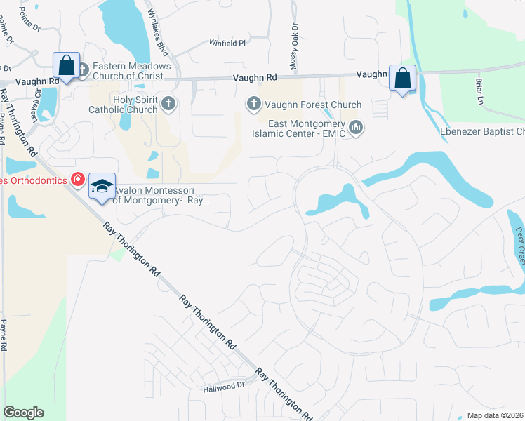 map of restaurants, bars, coffee shops, grocery stores, and more near 8631 Hearthstone Drive in Montgomery