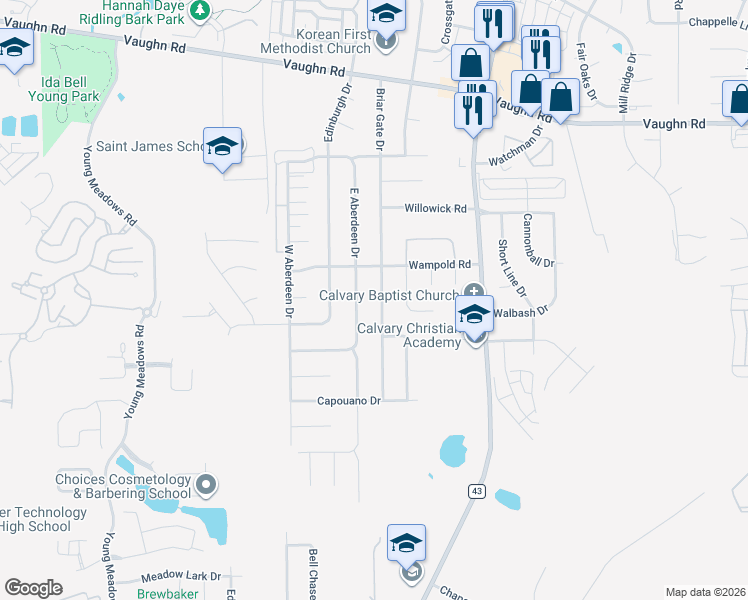 map of restaurants, bars, coffee shops, grocery stores, and more near 2212 Briar Gate Drive in Montgomery