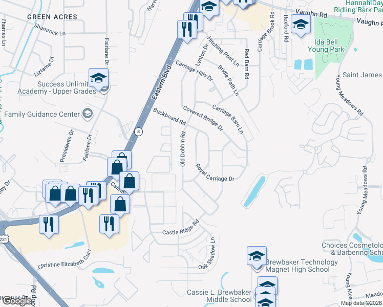 map of restaurants, bars, coffee shops, grocery stores, and more near 3327 Royal Carriage Drive in Montgomery
