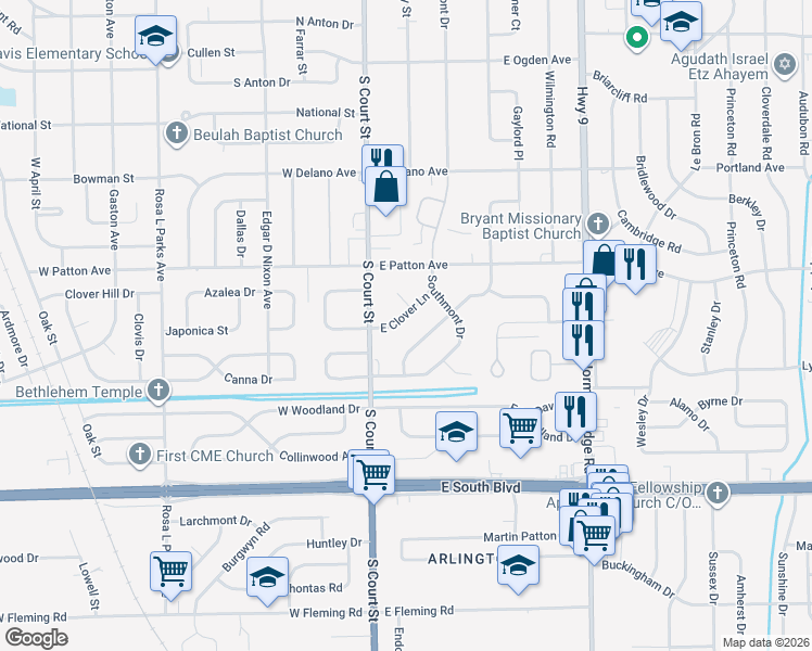 map of restaurants, bars, coffee shops, grocery stores, and more near 29 East Clover Lane in Montgomery