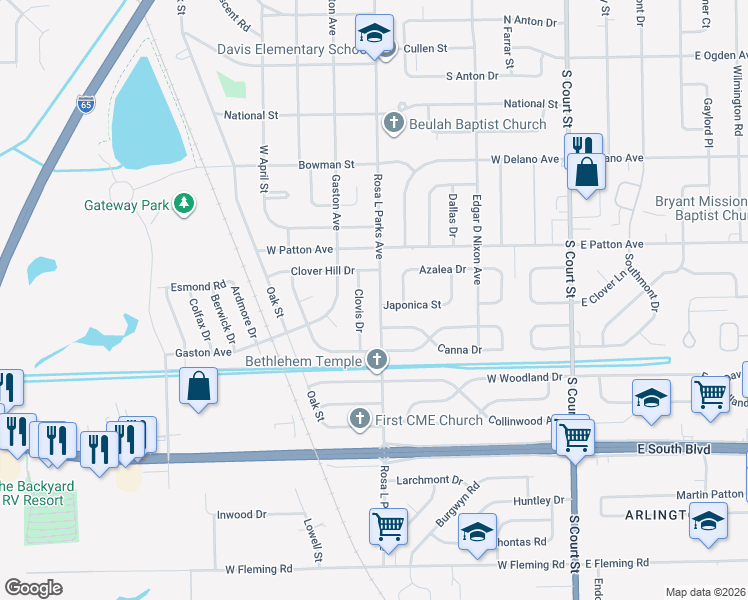 map of restaurants, bars, coffee shops, grocery stores, and more near 4069 Rosa L Parks Avenue in Montgomery