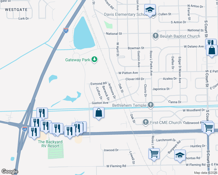 map of restaurants, bars, coffee shops, grocery stores, and more near 4013 Ardmore Drive in Montgomery
