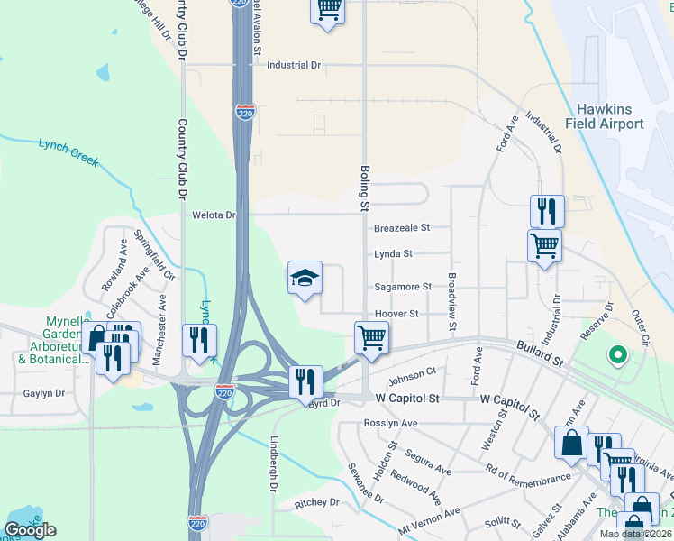 map of restaurants, bars, coffee shops, grocery stores, and more near 4422 Maryland Drive in Jackson