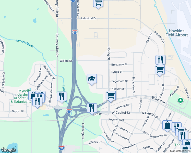 map of restaurants, bars, coffee shops, grocery stores, and more near 4422 Maryland Drive in Jackson