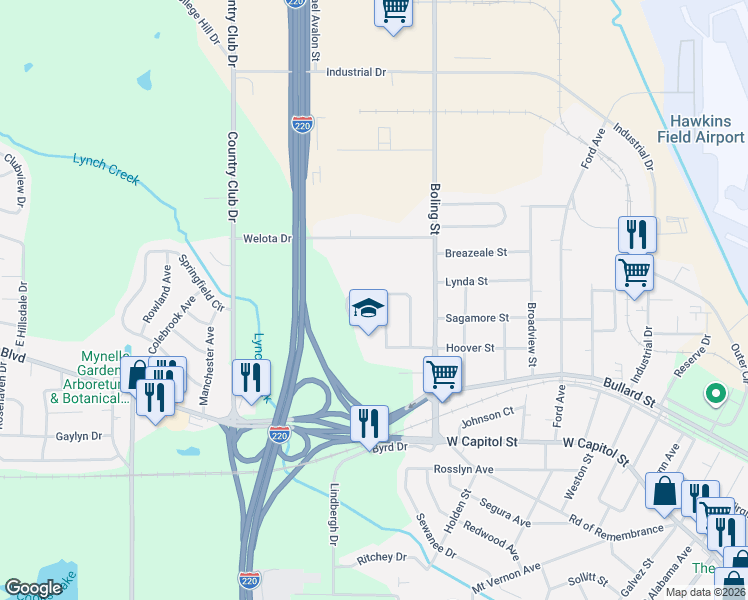 map of restaurants, bars, coffee shops, grocery stores, and more near 4464 Maryland Drive in Jackson