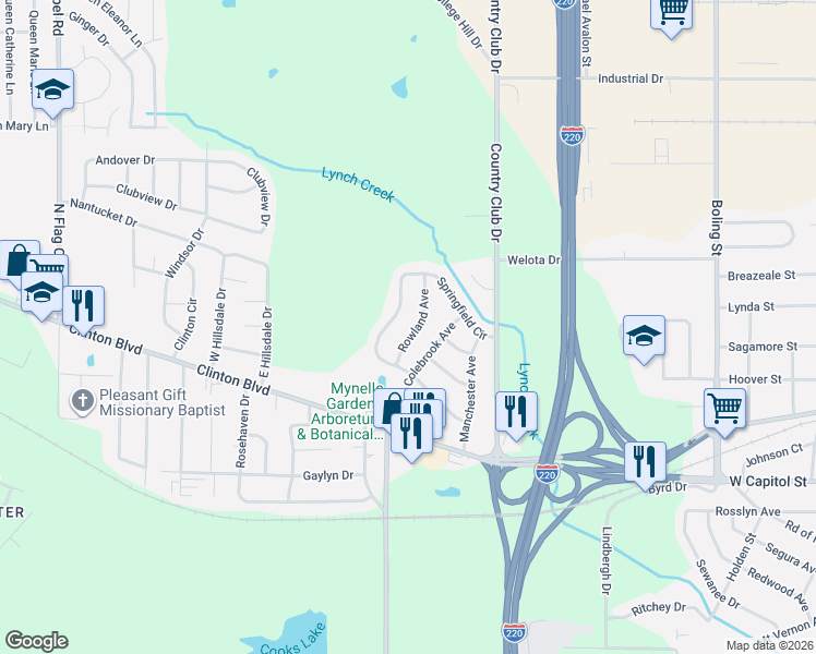 map of restaurants, bars, coffee shops, grocery stores, and more near 260 Springfield Circle in Jackson