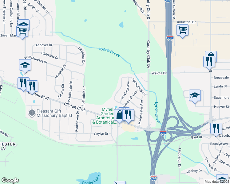map of restaurants, bars, coffee shops, grocery stores, and more near 245 Springfield Circle in Jackson