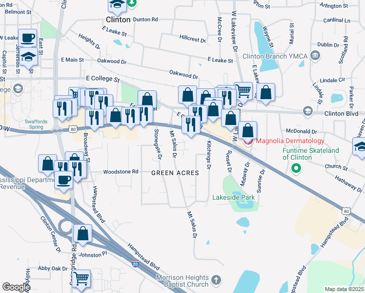 map of restaurants, bars, coffee shops, grocery stores, and more near in Clinton
